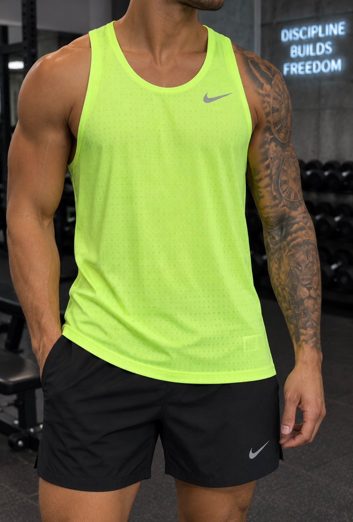 Nike Running Dri-FIT Herren Tanktop – Neon Gelb/Grün – Gr. L